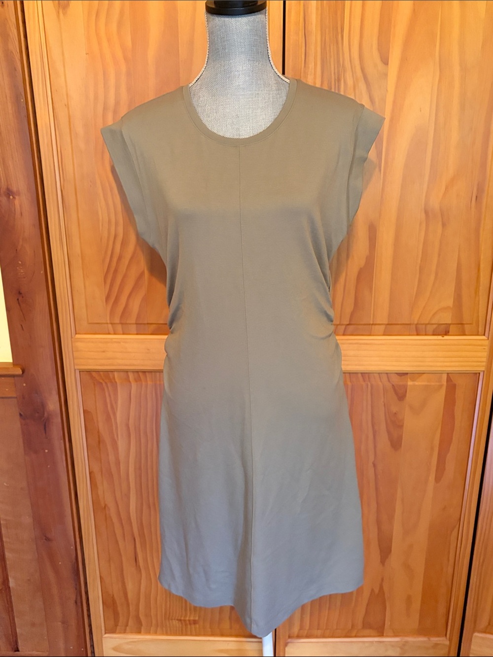Nine West Olive Green Cap-Sleeve Shift Dress